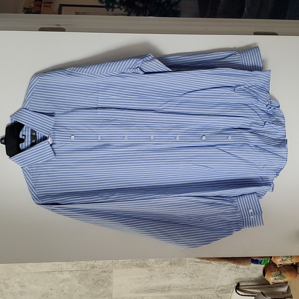 Kenneth Cole, blue, green, white, striped, button down, long-sleeve, size XL